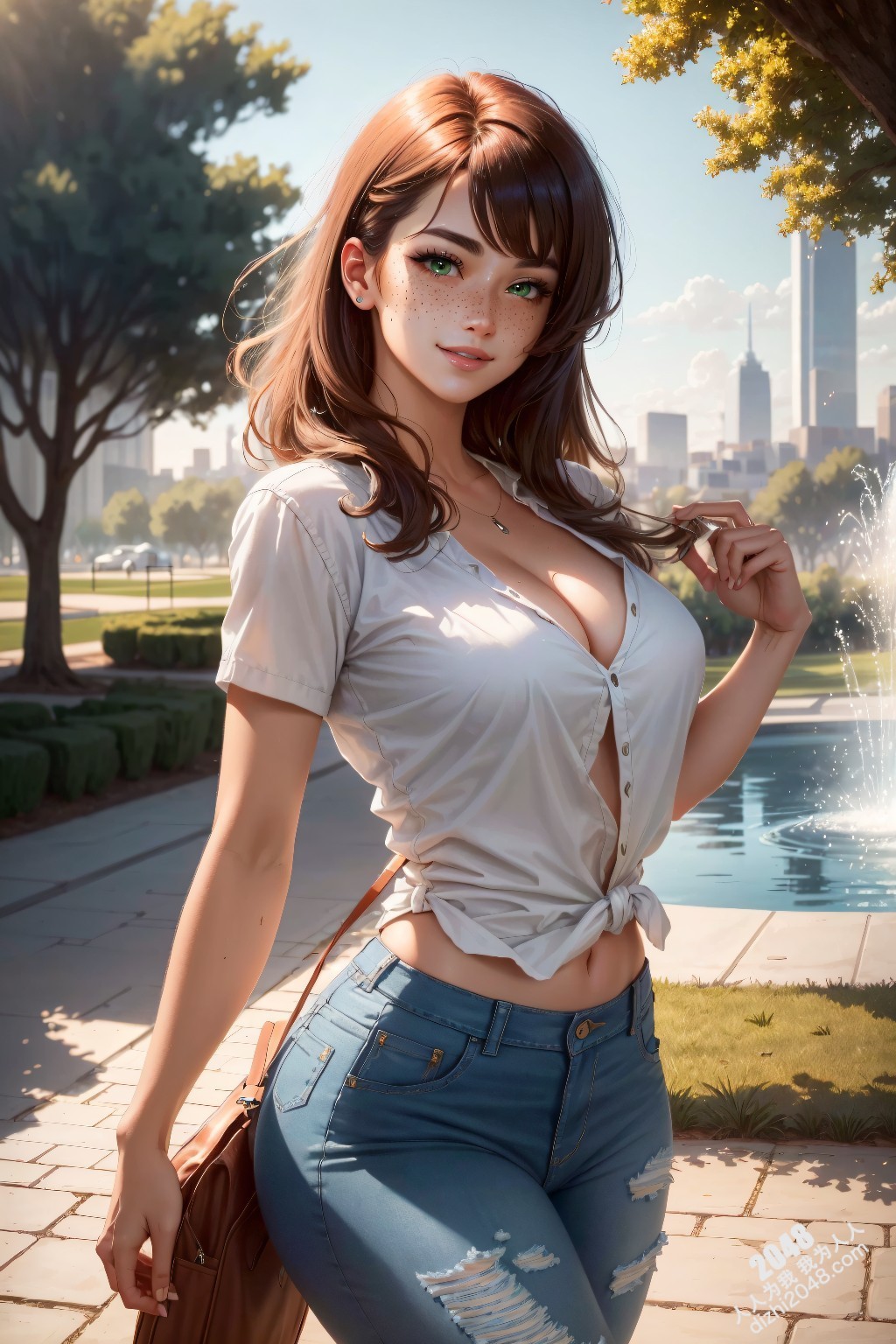玛丽·简·沃森曼哈顿艳阳：性感尤物公园漫步，撩拨都市心跳